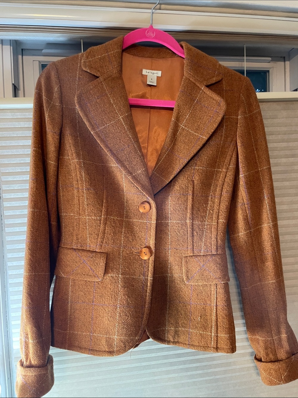 Halogen Rust Plaid Wool-Blend Blazer